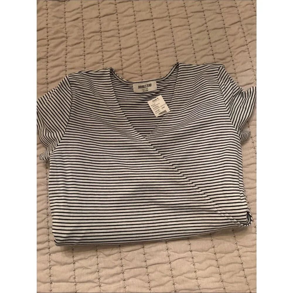 0067 Double Zero Black & White Striped Top